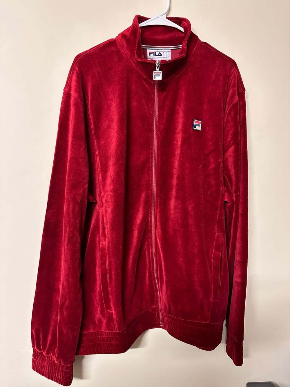 Fila O-Fit Velour Jacket Size XXL Red Full Zip Track Top